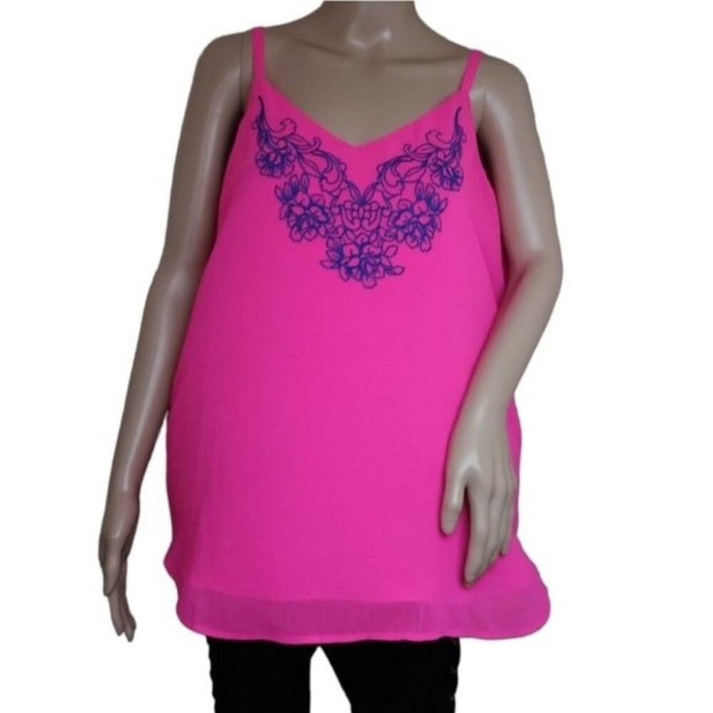 Torrid Neon Pink Embroidered Chiffon Camisole NWT